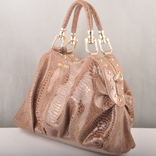 Miu Miu Tote Snake Veins Handbags 90302 Camel