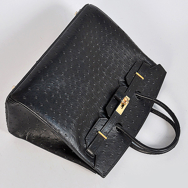 Hermes Birkin 35CM Black Ostrich stripes leather(Gold)