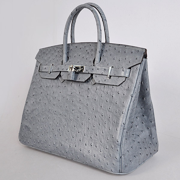 Hermes Birkin 35CM Gray Ostrich stripes leather(Silver)