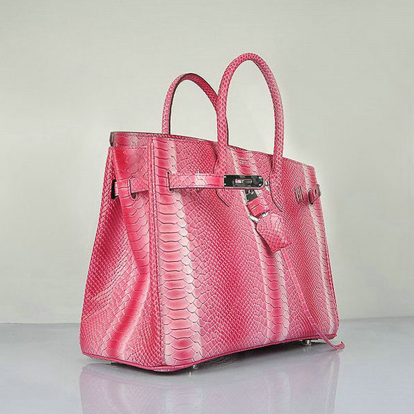 Hermes Birkin 35CM Peach Snake Leather Tote Bag Silver