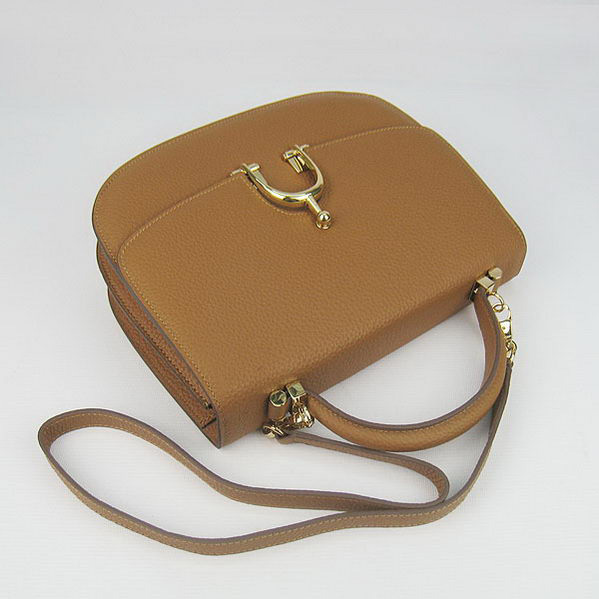 Hermes Stirrup Shoulder Bag Camel Calfskin Gold