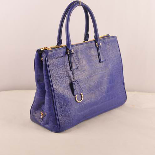 Prada Medium Croco Leather Tote Bag Blue