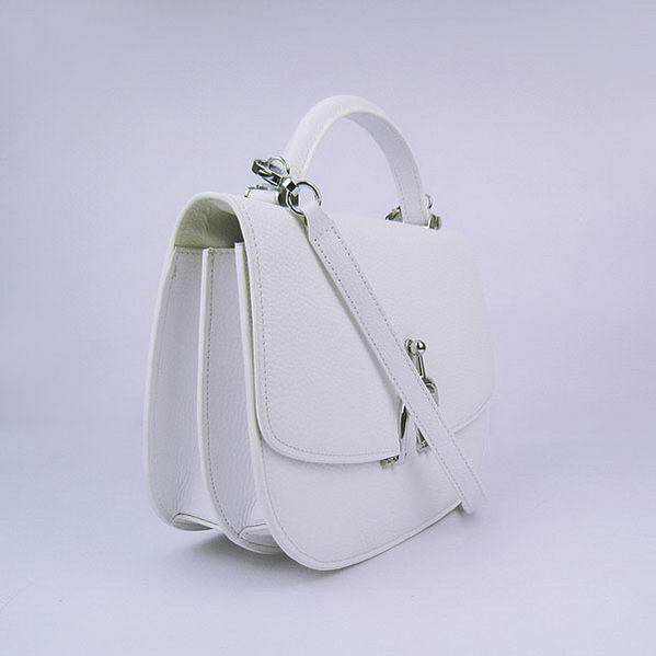 Hermes Stirrup Shoulder Bag White Calfskin Silver