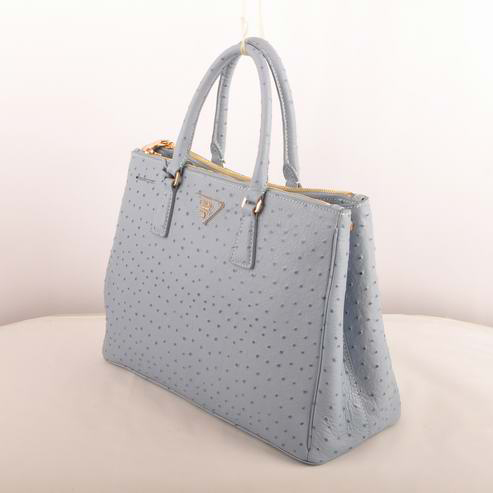 Prada Medium Ostrich Leather Tote Bag Light Blue