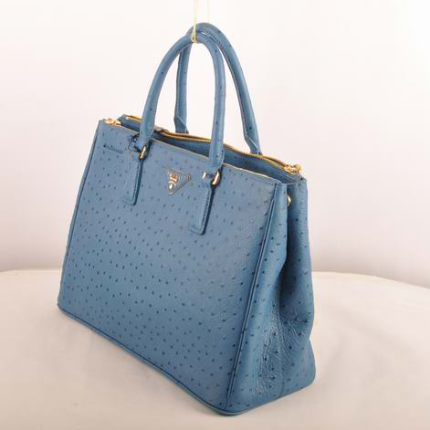 Prada Medium Ostrich Leather Tote Bag Blue