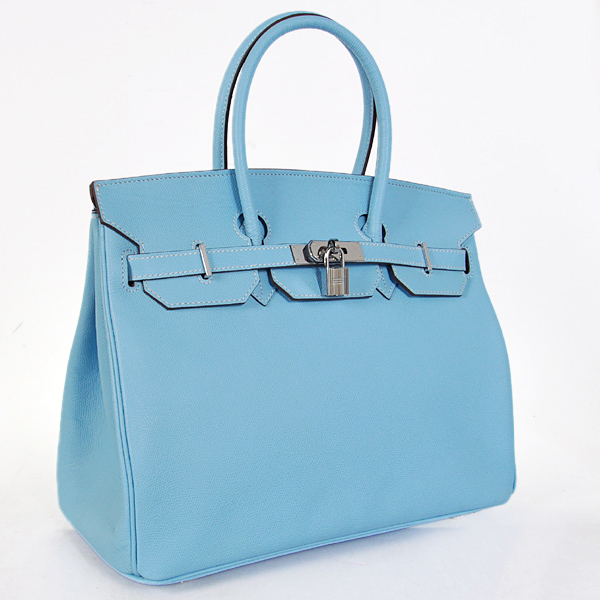 Hermes Birkin 35CM Palm stripes leather in light blue with Silver hardware