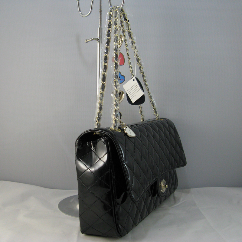 Chanel Black Patent leather Flap Bag with Gold chain