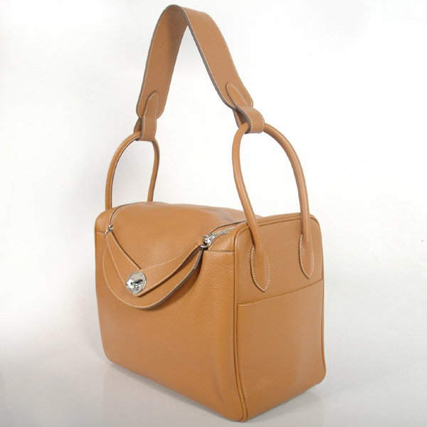 Hermes Lindy Bag 34 clemence leather in Camel with Silver hardware