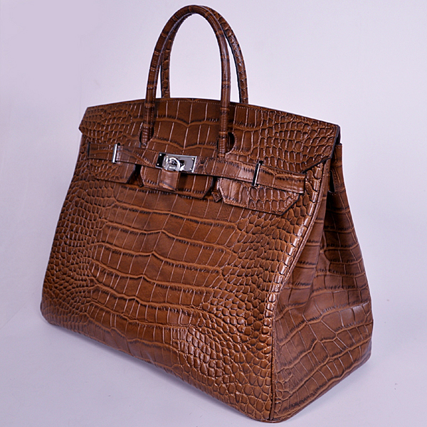 Hermes Birkin 40CM Crocodile stripes leather in Coffee with Silver hardware