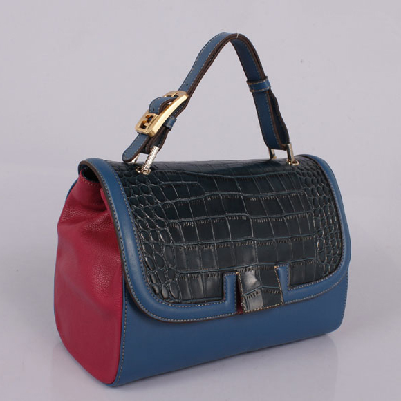 FENDI 2012 handbags Pillow bag FD9106 black crocodile with blue