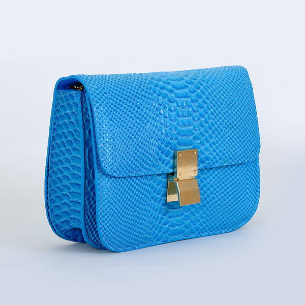 Top Quality Celine Classic Box Small Flap Bag Snake Leather Blue