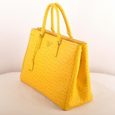 Prada Maxi Ostrich Leather Tote Bag Yellow