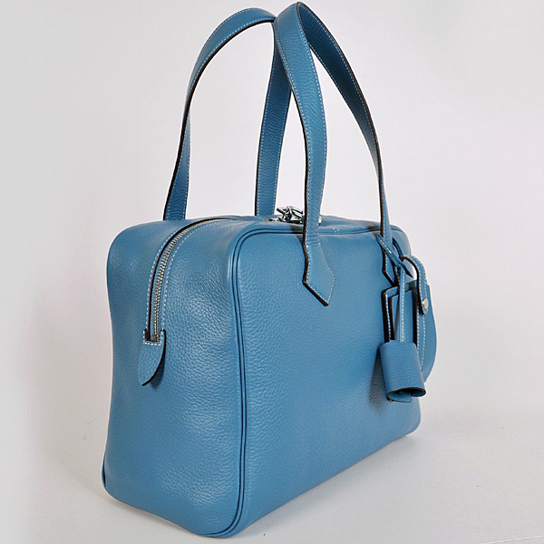 Hermes Victoria Bag clemence leather in Medium Blue with Silver hardware