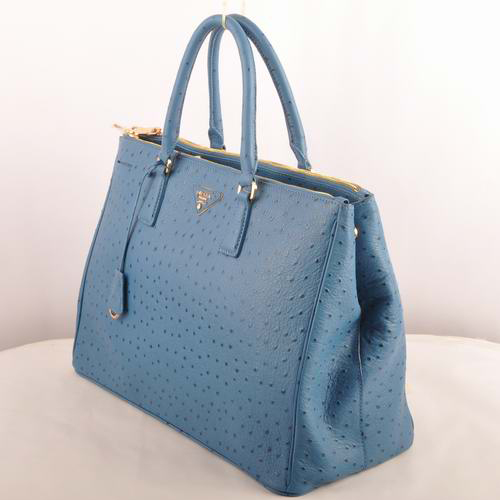 Prada Maxi Ostrich Leather Tote Bag Blue