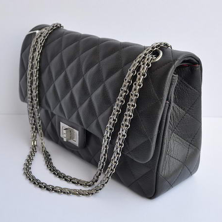 Chanel Classic Falp Bag Resin Skin A28668 Black with Silver Chain