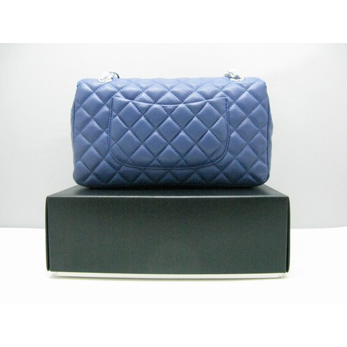 Chanel lambskin leather Blue Flap bag with Silver chain