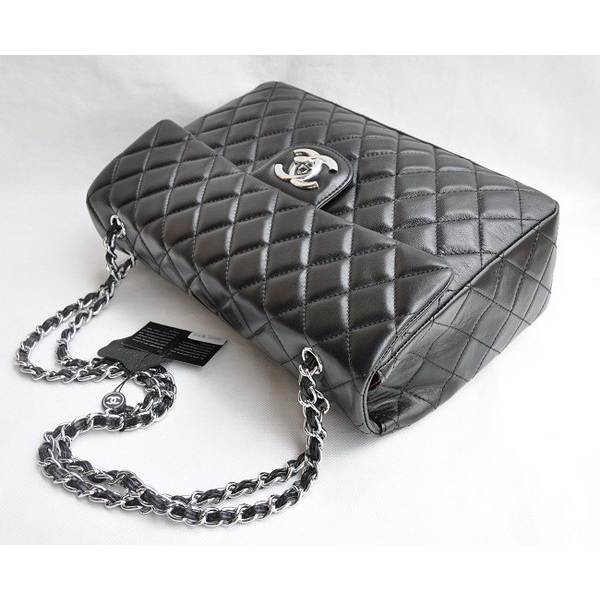 Chanel Maxi Black Lambskin Leather with Silver Hardware Flap Bags 46558