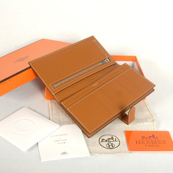 Hermes 2 flod original leather wallet in Camel