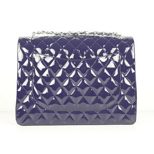 Chanel Flap Bag Quilted Navy-Blue Patent with Silver Chain 1116