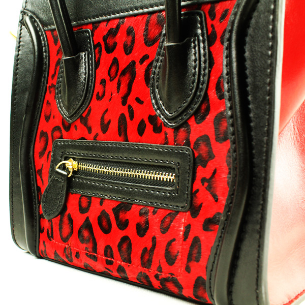 Celine Luggage small Fashion Bag Red Leopard