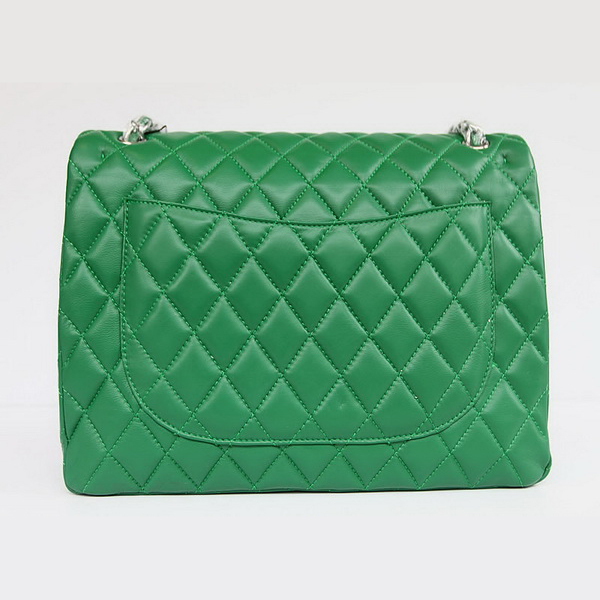 Chanel Flap Bag Quilted Green Lambskin with Silver Chain 1116