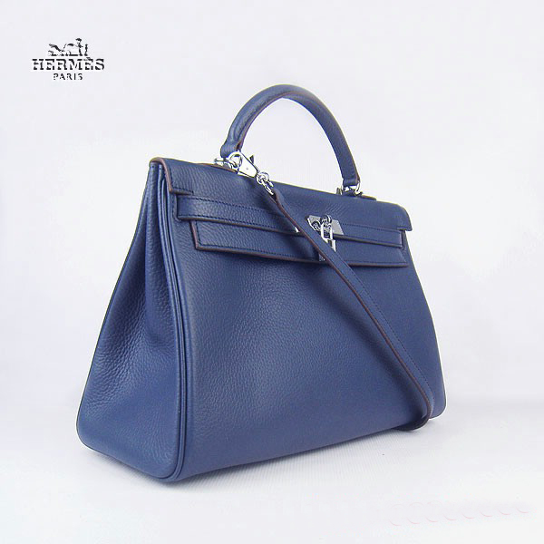 Hermes Kelly 35cm Togo Leather Bag Dark Blue 6308 Silver Hardware