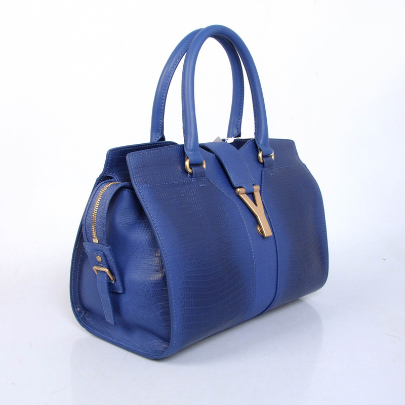 YSL Cabas Chyc lizard leather tote handbag 8220 blue