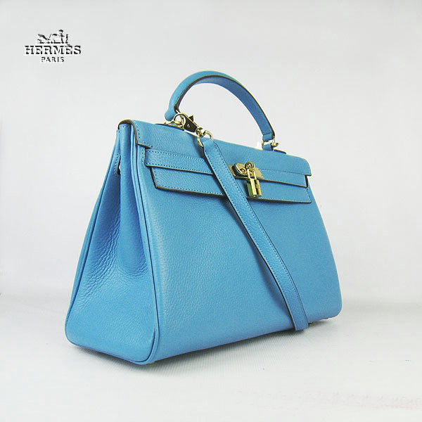 Hermes Kelly 35cm Togo Leather Bag Light Blue 6308 Gold Hardware