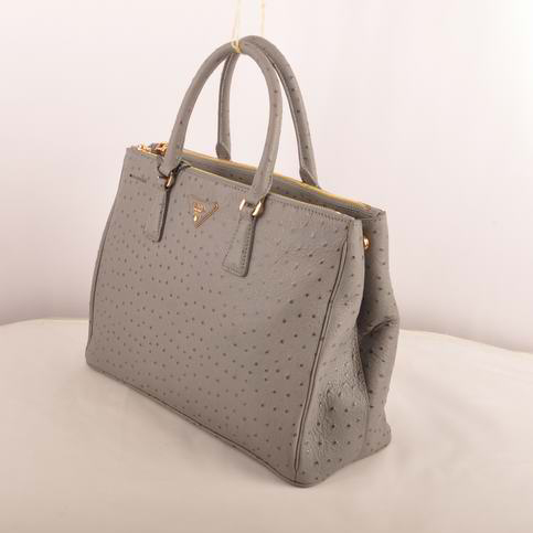 Prada Medium Ostrich Leather Tote Bag Grey