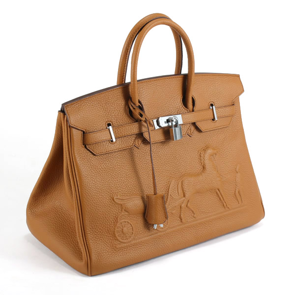 Hermes Birkin 35CM with Embossed logo Handbag Light Coffee 6089