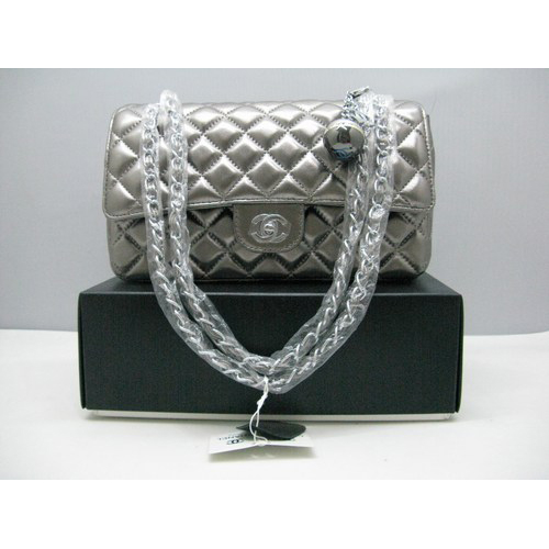 Chanel lambskin leather Antique Flap bag with Silver chain