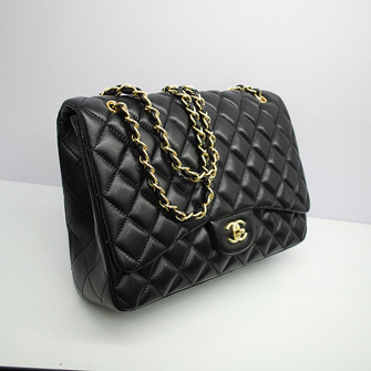 2013 Chanel Maxi Classic Flap handbags 58601 Gold chain Black