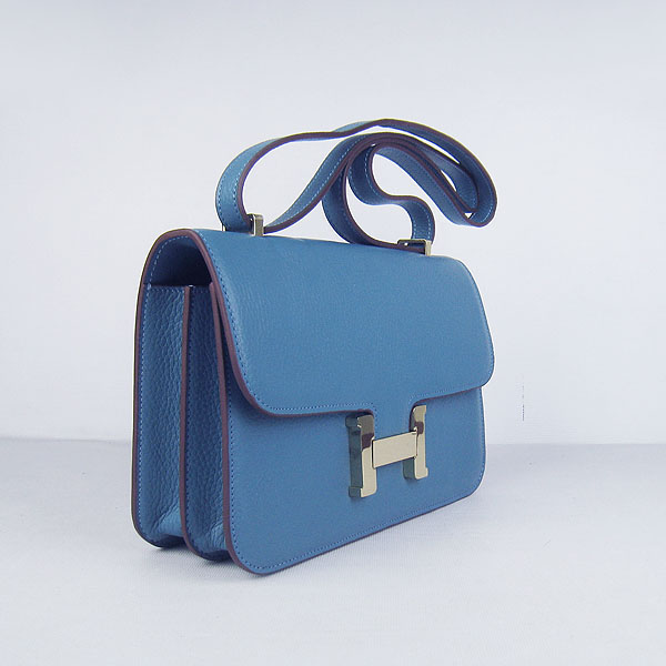 Hermes Constance Togo Leather Single Bag Blue Gold Hardware H020