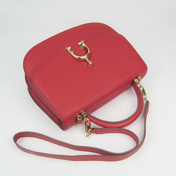 Hermes Stirrup Shoulder Bag Red Calfskin Gold