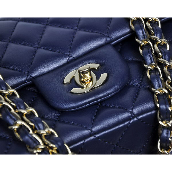 Chanel 1112 Classic Navy Blue Leather with Golden Hardware Flap Bag