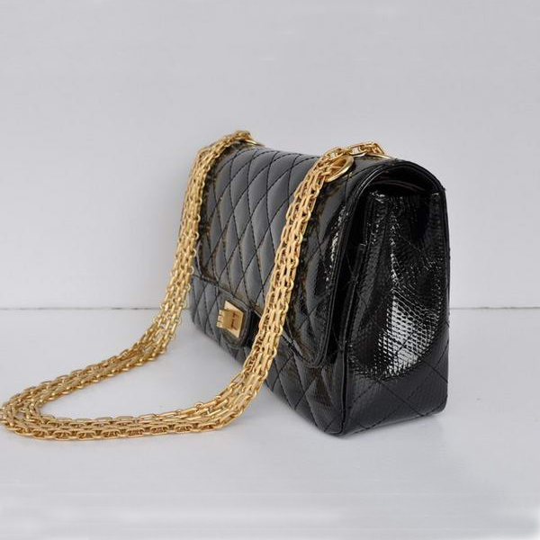 Chanel 1122 Classic Black Lizardskin Flap Bag Gold Hardware