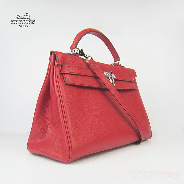 Hermes Kelly 35cm Togo Leather Bag Red 6308 Silver Hardware