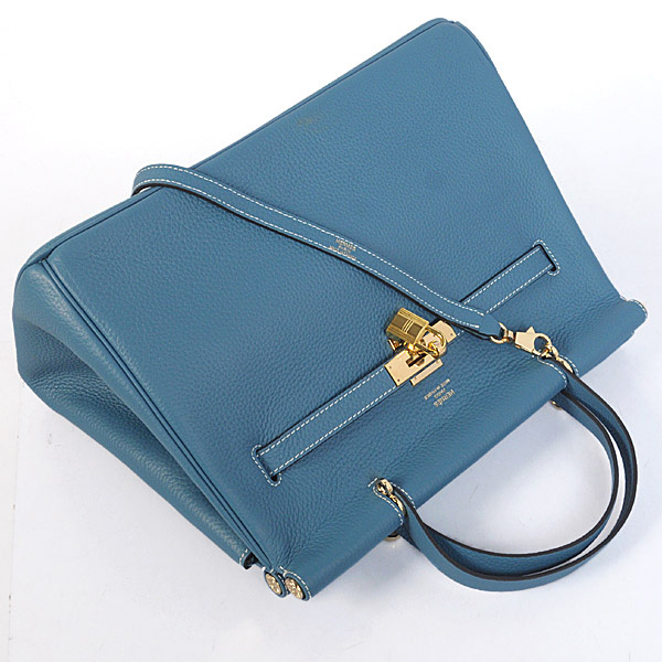 Hermes Spring Summer 2013 Shopping Bag H1046 in Medium Blue with Gold hardware