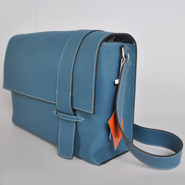 Hermes Alfred men Bag clemence leather in Medium Blue