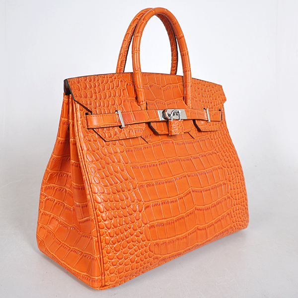 Hermes Birkin 35CM Orange Crocodile stripes leather(Silver)