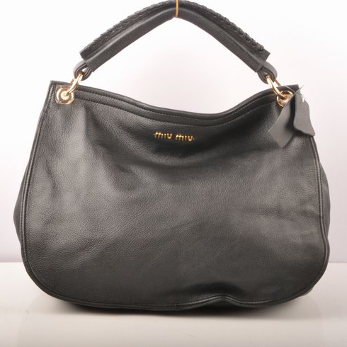 Miu Miu Flap Tote Bags Black Leather with Horsehair 90320