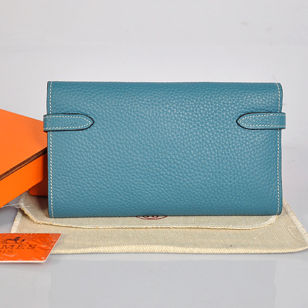 Hermes Kelly Wallet clemence leather in Medium Blue