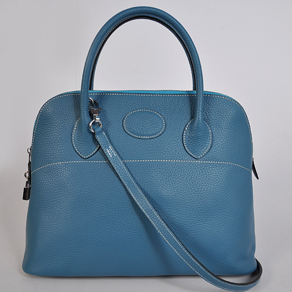 Hermes Bolide Bag 37cm clemence leather in Medium Blue with Silver hardware