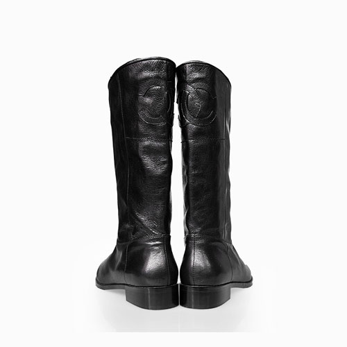 Chanel Black Leather Flat Boots