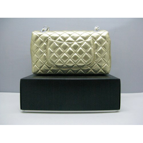 Chanel lambskin leather Gold Flap bag with Silver chain