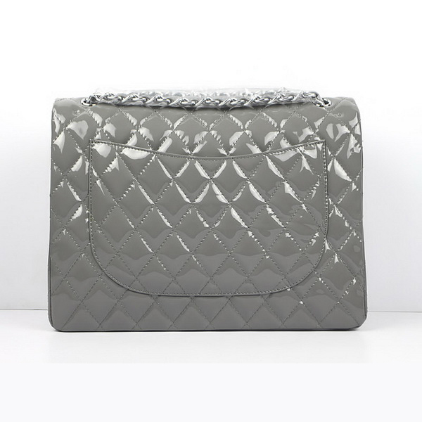 Chanel Flap Bag Quilted Gray Patent with Silver Chain 1116