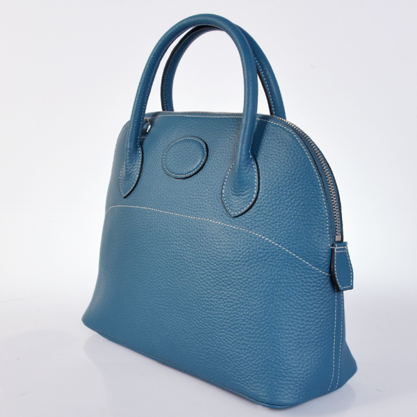 Hermes Bolide Togo Leather Tote Bag in Medium Blue with Silver hardware