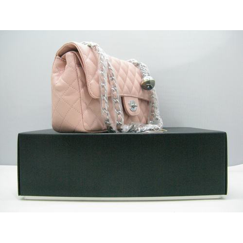 Chanel Caviar leather Pink Flap bag with Silver chain