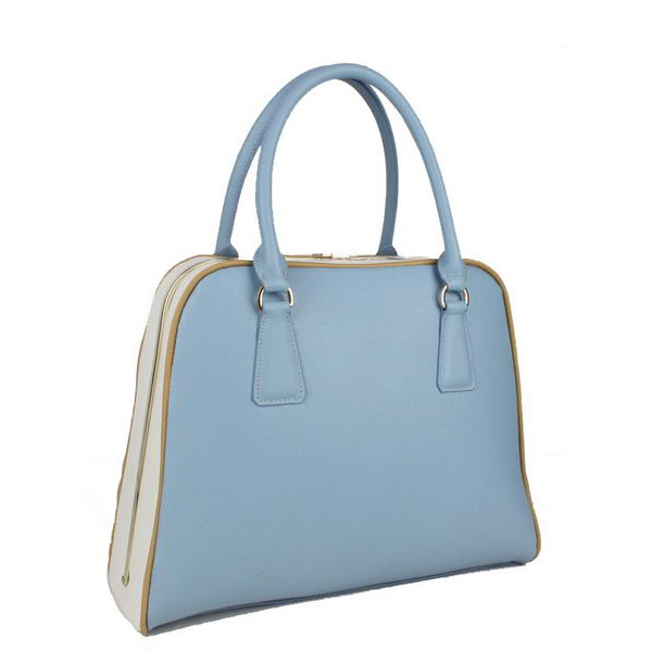 Prada Saffiano Leather Medium Tote Bag BL5018 Blue&White