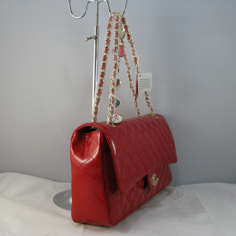 Chanel Red Patent leather Flap Bag with Gold chain